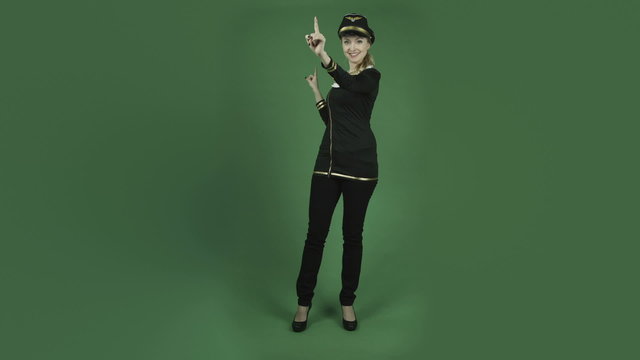 caucasian air hostess isolated on chroma green screen background