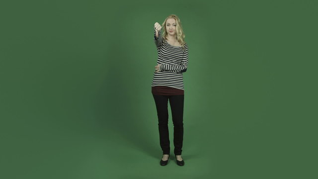 caucasian woman isolated on chroma green screen background upset