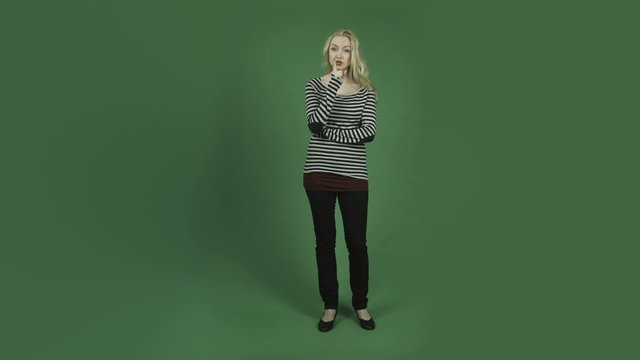 caucasian woman isolated on chroma green screen background with