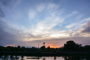 Fototapeta na wymiar silouette sunset at twilight ,Samutprakarn Thailand