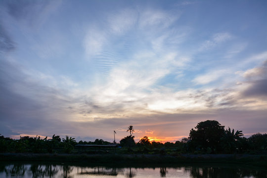 silouette sunset at twilight ,Samutprakarn Thailand