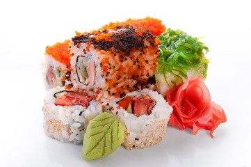 Delicious rolls sushi seafood and wasabi