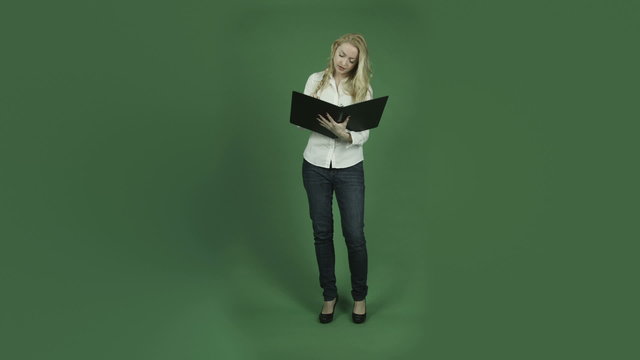caucasian woman isolated on chroma green screen background