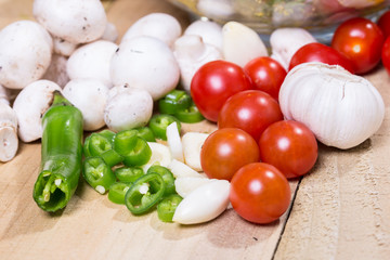 fresh vegetables on the wooden table