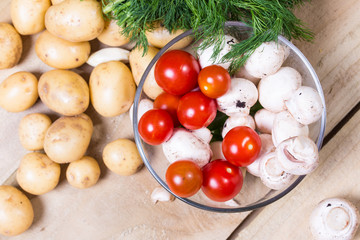 fresh vegetables on the wooden table