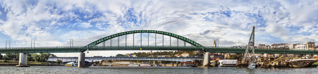 Fototapeta premium Belgrade Panorama - Old Sava's Bridge and Branko's Bridge With T