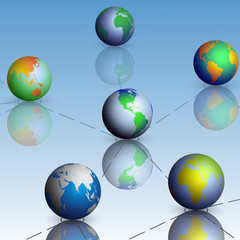 Set of globe world map with shadow vector