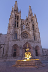Fototapeta na wymiar Burgos cathedral and old fountain.