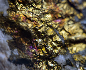 Crystal,nugget, gold, bronze, copper, iron. Macro.