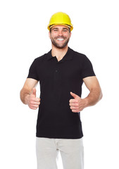 Portrait of smiling worker in a black polo shirt