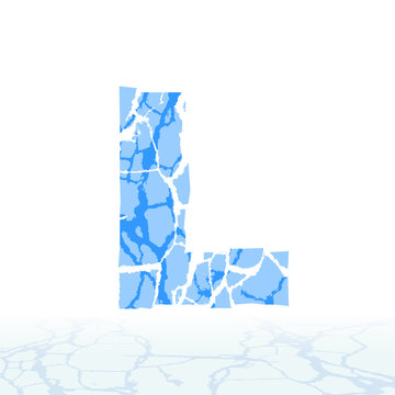 Cracked ice alphabet. Letters, numbers, and symbols of the snow