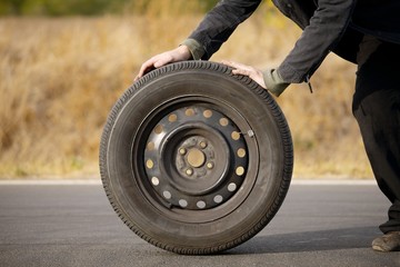 Wheel on road