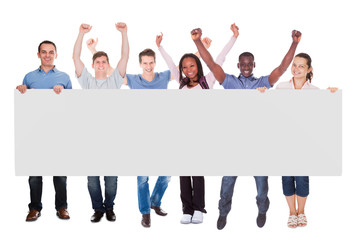 Diverse Fashion Models And Student Holding Blank Placard