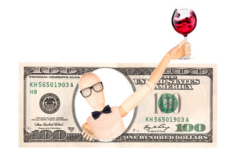Artistic dollar bill with wooden Dummy president