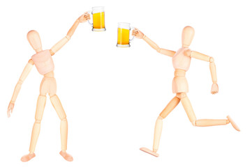 wooden Dummy with frosty glass of light beer