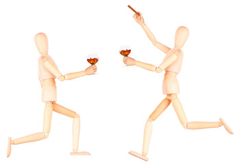 wooden Dummy with Cognac or brandy and cigar