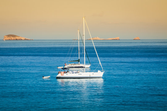 luxury yacht in turquoise Illetes Formentera mediterranean sea B