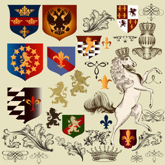 Collection of  vector heraldic decorative elements fleur de lis,
