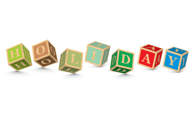 Word HOLIDAY written with alphabet blocks