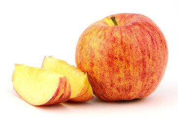 Studio work of a Gala apple which is a golden delicious cross