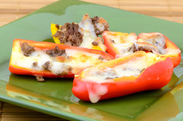 Sweet peppers stuffed with cheese and hambuger