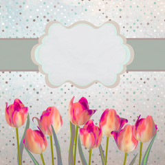 Vintage tulips postcard with flowers. EPS 10