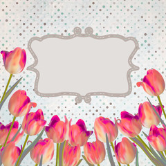 Vintage tulips card with polka dot. EPS 10