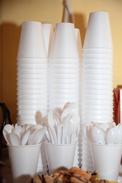 Disposable plastic utensils cups and spoons