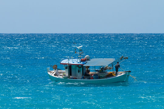 Fishing boat in the sea in Greece