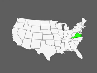 Fototapeta premium Three-dimensional map of Virginia. USA.