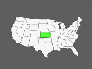 Fototapeta premium Three-dimensional map of Kansas. USA.