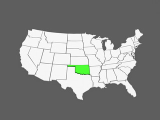 Three-dimensional map of Oklahoma. USA.