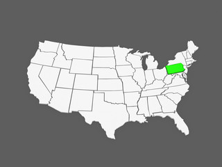 Fototapeta premium Three-dimensional map of Pennsylvania. USA.