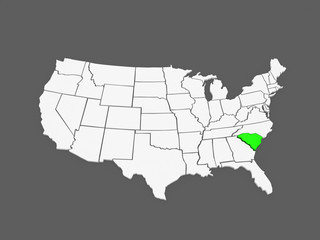 Fototapeta na wymiar Three-dimensional map of South Carolina. USA.
