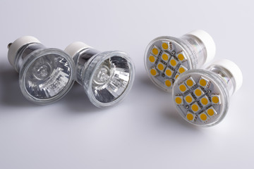 Modern LED bulbs with classic old bulbs