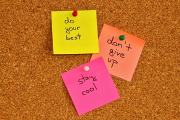 Notice board with three sticky note pads