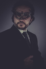 Handsome, Portrait of elegant businessman, mysterious venetian m