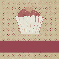 Vintage birthday card with cupcake. EPS 8