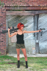 Woman with Assault Rifle and Handgun