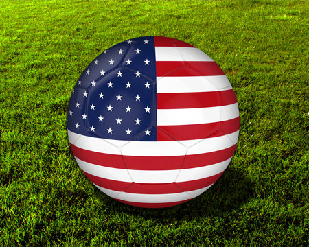 3d America Soccer Ball with Green Background - isolated