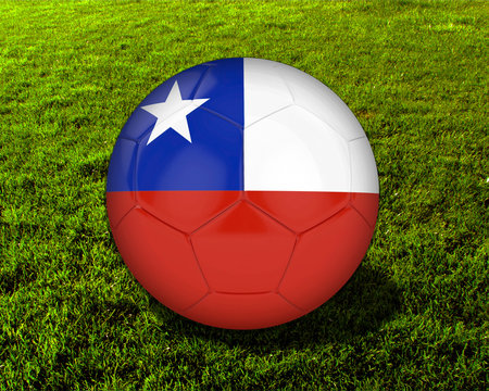 3d Chile Soccer Ball with Grass Background - isolated