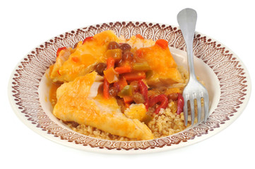 Assiette de dos de cabillaud au curry et boulgour