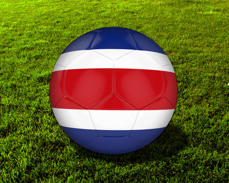 3d Costa Rica Soccer Ball with Grass Background - isolated