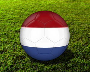 3d Netherlands Soccer Ball with Grass Background - isolated