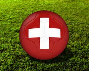 3d Switzerland Soccer Ball with Grass Background - isolated