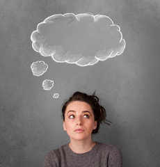Thoughtful woman with cloud above her head