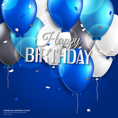 Vector birthday card with balloons and birthday text.