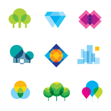 Transparent City Logo Landscape Mosaic Geometric Icon Set