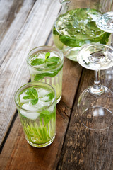 Cold drink with lime and mint. Mojito