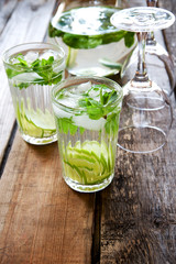Cold drink with lime and mint. Mojito